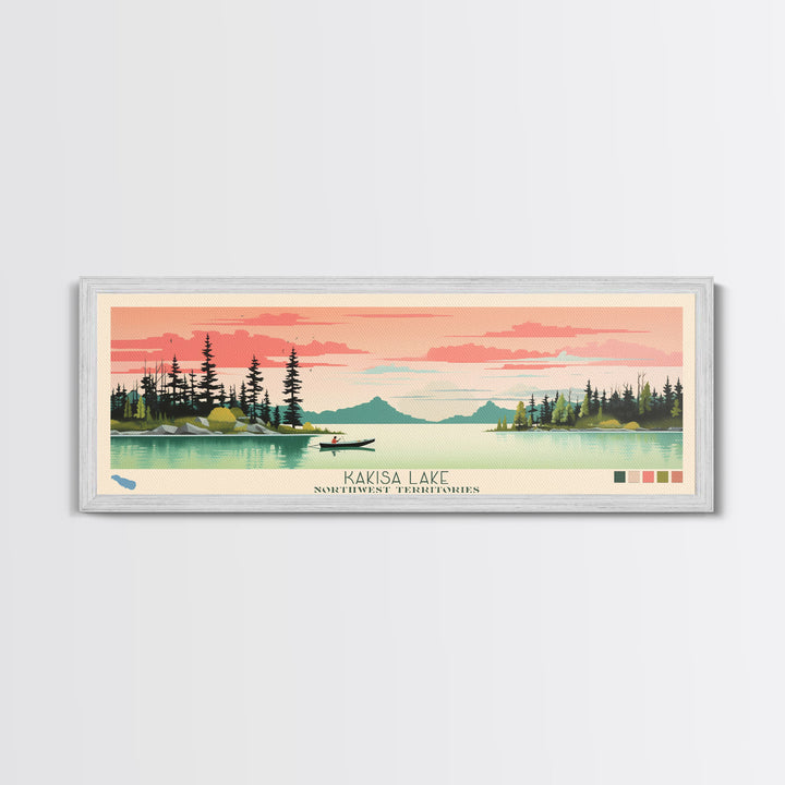 Kakisa Lake Northwest Territories Framed Canvas Print, Panoramic Art, Midcentury Modern, Pop Art, Living Room Decor, Travel Poster, Lake House Decor