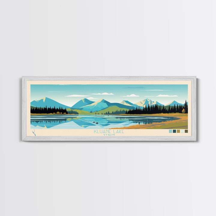 Kluane Lake Yukon Framed Canvas Print, Panoramic Art, Midcentury Modern, Pop Art, Living Room Decor, Travel Poster, Artistic Home Decor