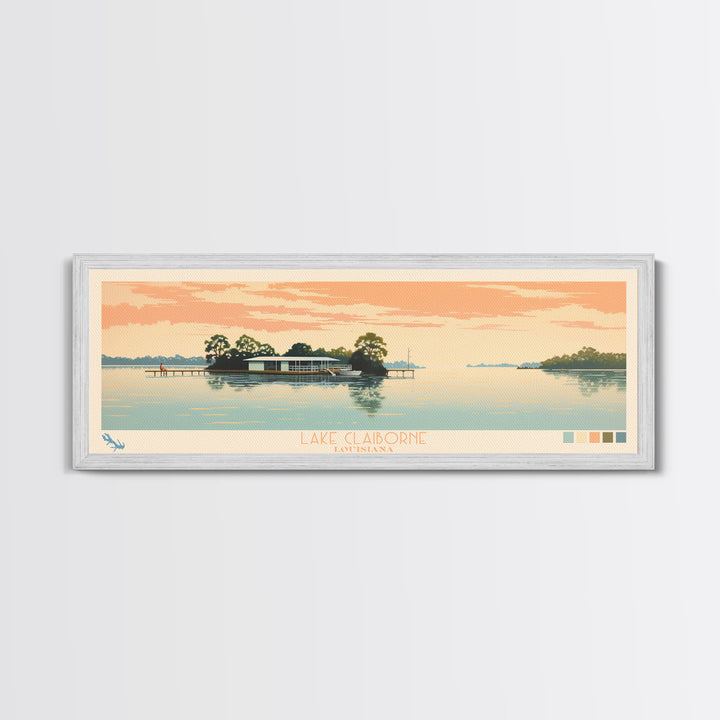 Lake Claiborne Louisiana Framed Canvas Print, Panoramic Wall Art, Midcentury Modern, Pop Art, Bedroom Decor, Travel Poster, Living Room Art