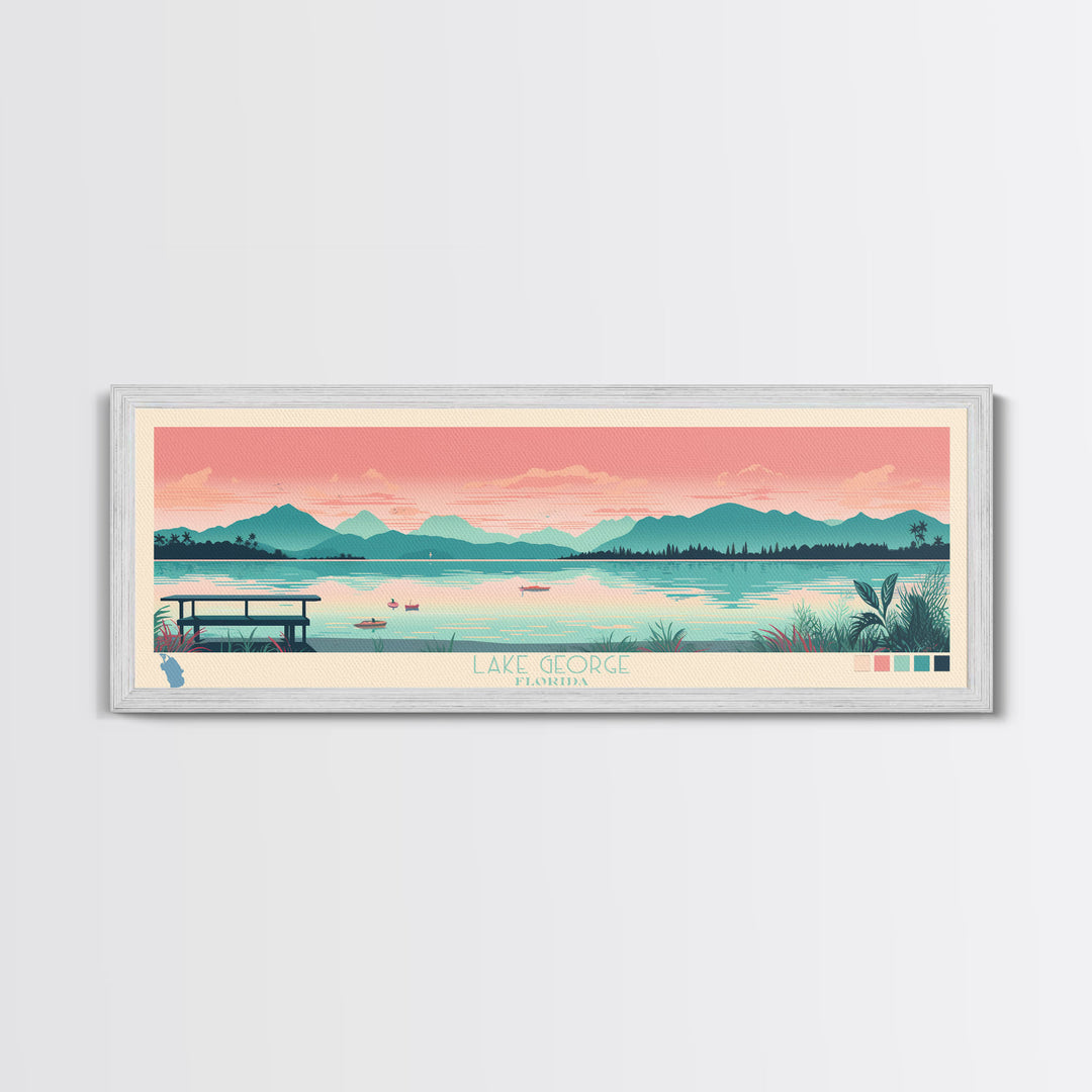 Lake George Florida Framed Canvas Print, Panoramic Wall Art, Midcentury Modern, Pop Art, Bedroom Decor, Travel Poster, Living Room Art