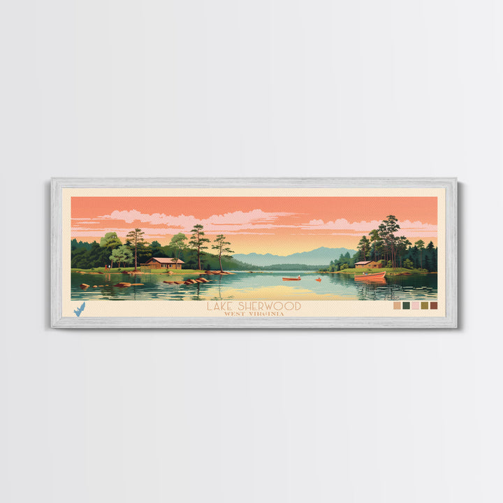 Lake Sherwood West Virginia Framed Canvas Print, Panoramic Wall Art, Midcentury Modern, Pop Art, Living Room Decor, Travel Poster, Lake House Art