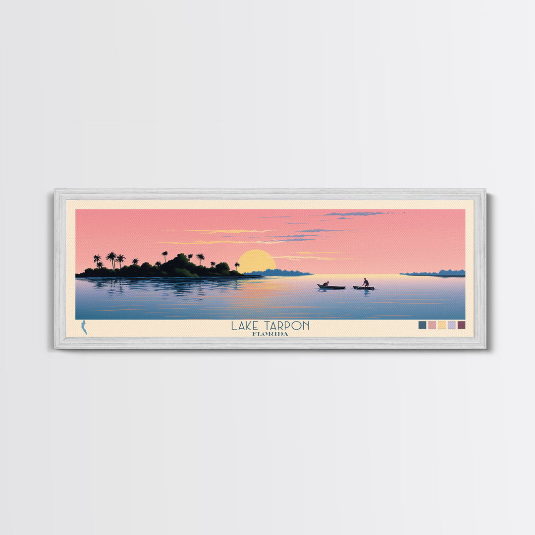 Lake Tarpon Florida Framed Canvas Print, Panoramic Wall Art, Midcentury Modern, Pop Art, Living Room Decor, Travel Poster, Lake House Art