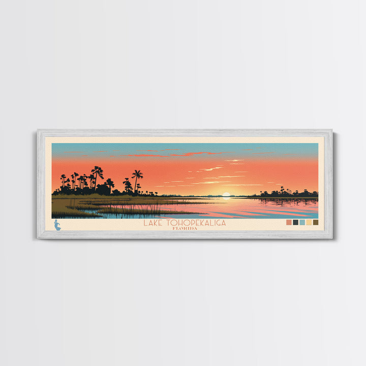 Lake Tohopekaliga Florida Framed Canvas Print, Panoramic Wall Art, Midcentury Modern, Pop Art, Bedroom Art, Travel Poster, Lake House Decor