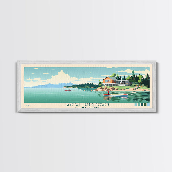 Lake William C. Bowen, South Carolina Panoramic Wall Art Framed Canvas Print, Midcentury Modern, Pop Art, Home Decor, Travel Poster, Bedroom Art