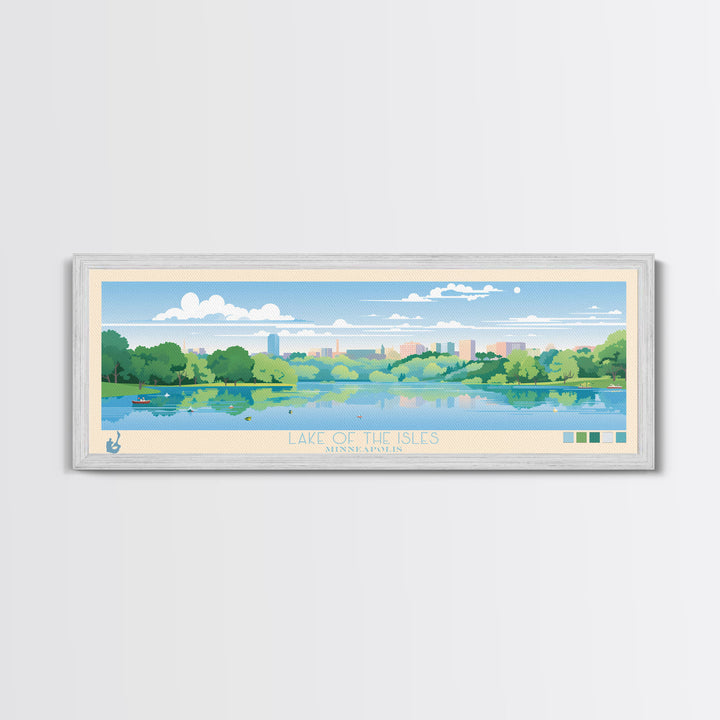 Lake of the Isles Minneapolis Framed Canvas Print, Panoramic Wall Art, Midcentury Modern, Pop Art, Living Room Decor, Travel Poster, Lake House Art