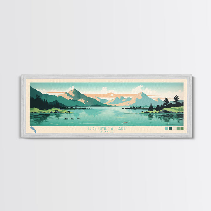 Tustumena Lake, Alaska Framed Canvas Print, Lake House Decor, Midcentury Modern Art, Pop Art, Travel Poster, Living Room Wall Art
