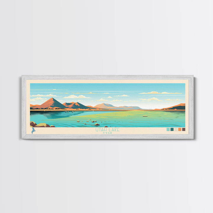 Utah Lake, Utah Framed Canvas Print, Panoramic Lake House Decor, Midcentury Modern Art, Pop Art, Travel Poster, Bedroom Wall Art