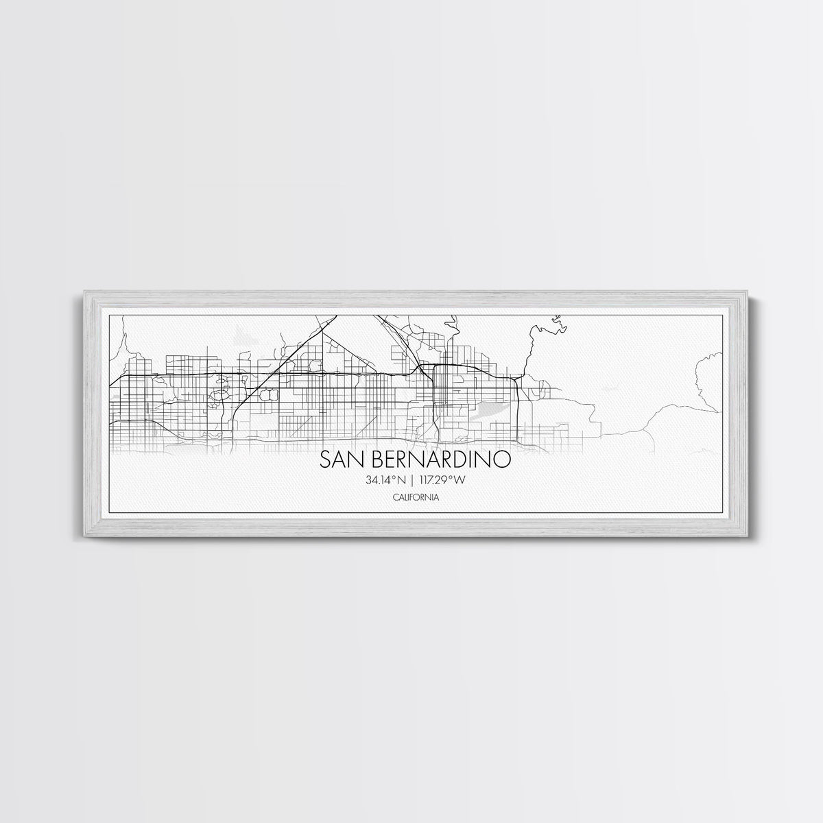 Panoramic San Bernardino City Map, California Art, Map Print, Minimalist Wall Art, Canvas Art, Housewarming Gift, Street Map, Closing Gift
