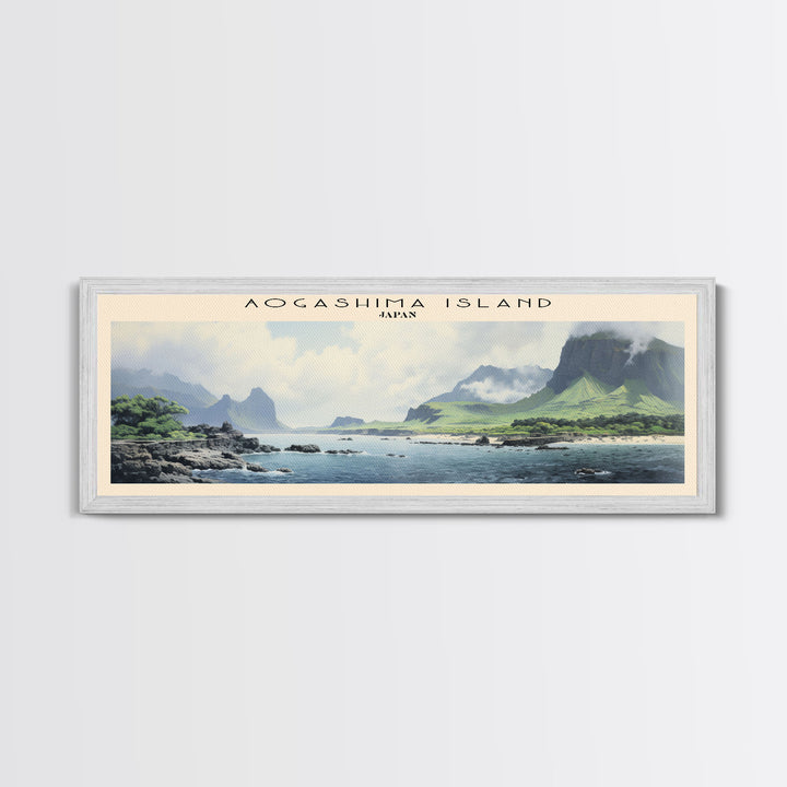 Aogashima Island Travel Art Framed Canvas Print, Wall Decor, Home Decor, Travel Poster, Vintage Wall Art, Watercolor Painting
