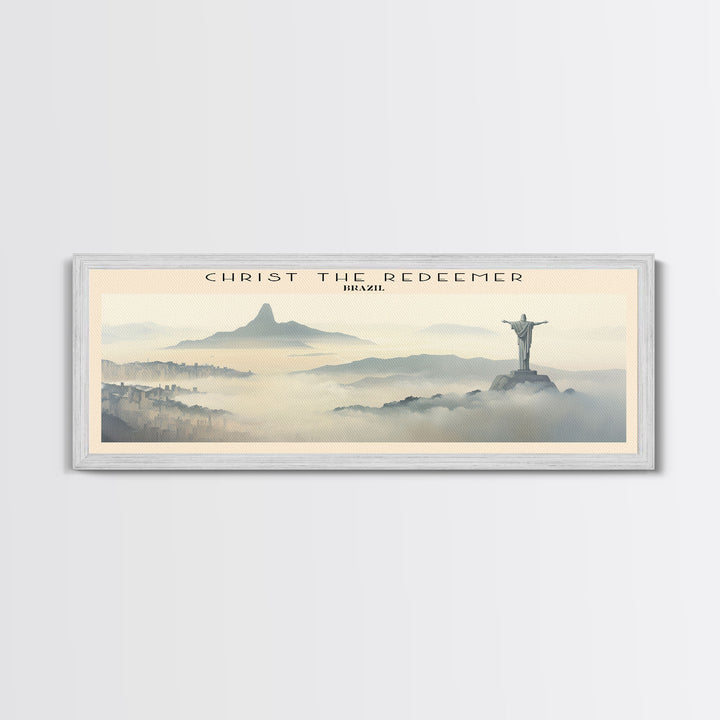 Christ the Redeemer Travel Art Framed Canvas Print, COUNTRY Wall Decor, Home Decor, Travel Poster, Vintage Wall Art, Watercolor Painting