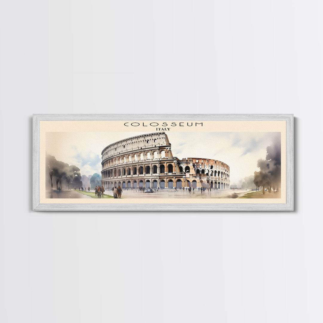 Colosseum Retro Style Travel Poster - Framed Canvas Print - COUNTRY Travel Decor | Vintage Style Home Decor - Travel Print - Wall Art