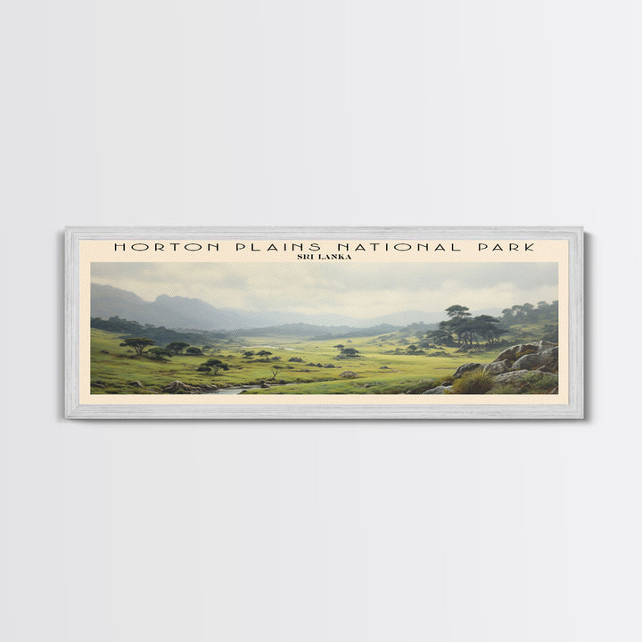 Horton Plains National Park Travel Art Framed Canvas Print, COUNTRY Wall Decor, Home Decor, Travel Poster, Vintage Wall Art, Watercolor Painting