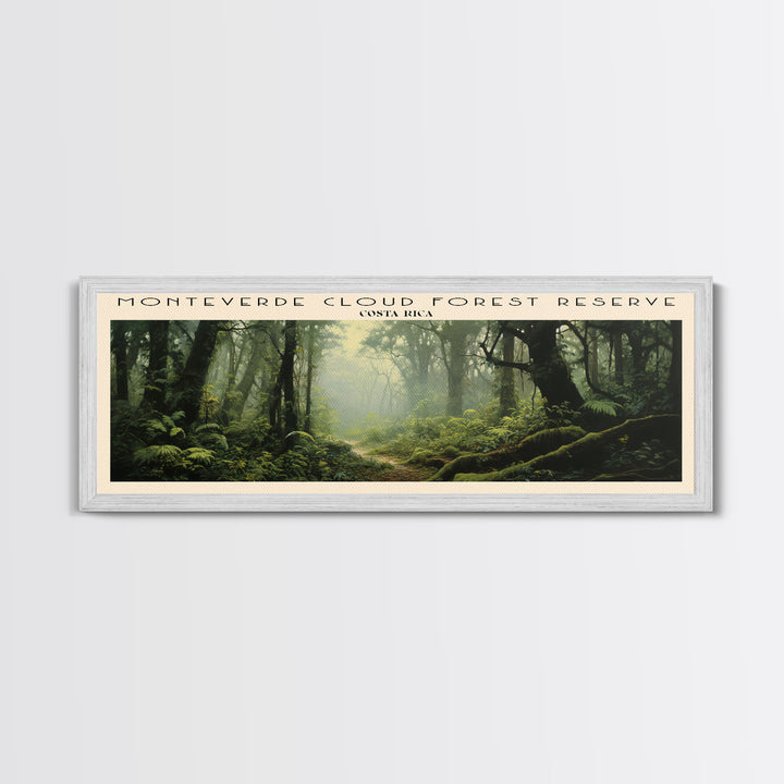 Monteverde Cloud Forest Reserve Retro Style Travel Poster - Framed Canvas Print - COUNTRY Travel Decor | Vintage Style Home Decor - Travel Print - Wall Art