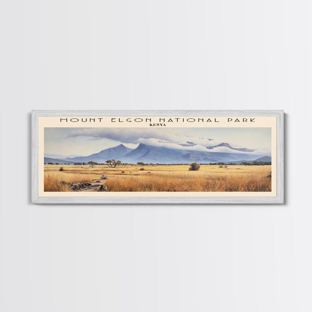 Mount Elgon National Park Retro Style Travel Poster - Framed Canvas Print - COUNTRY Travel Decor | Vintage Style Home Decor - Travel Print - Wall Art