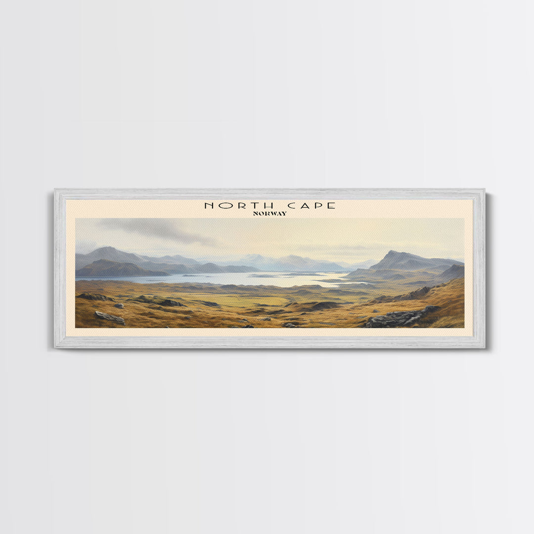 North Cape Travel Art Framed Canvas Print, COUNTRY Wall Decor, Home Decor, Travel Poster, Vintage Wall Art, Watercolor Painting