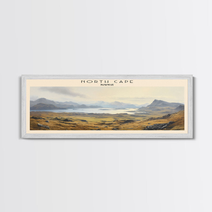 North Cape Travel Art Framed Canvas Print, COUNTRY Wall Decor, Home Decor, Travel Poster, Vintage Wall Art, Watercolor Painting
