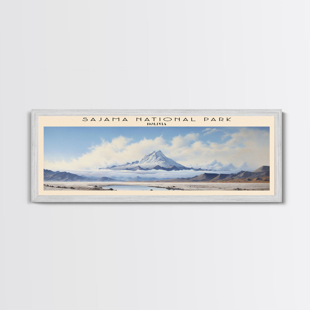 Sajama National Park Retro Style Travel Poster - Framed Canvas Print - COUNTRY Travel Decor | Vintage Style Home Decor - Travel Print - Wall Art