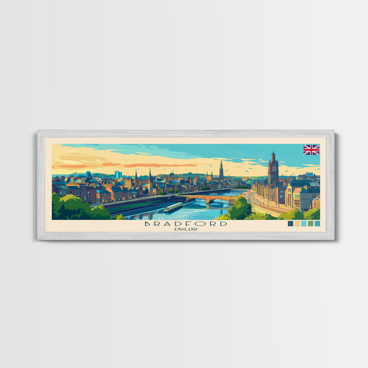 Bradford, England Panoramic Travel Poster Canvas Print, Bradford, England Painting, England Art, Bradford Travel Art, Guest Room Painting