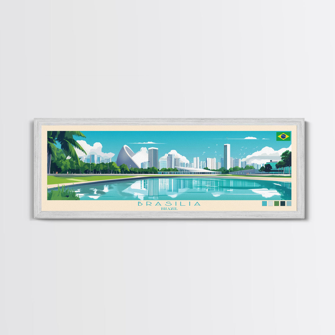 Brasilia, Brazil Panoramic Travel Poster Canvas Print, Brasilia, Brazil Painting, Brazil Art, Brasilia Panoramic Travel Art, Travel Painting