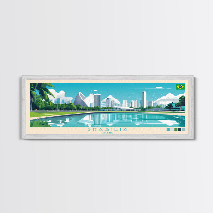 Brasilia, Brazil Panoramic Travel Poster Canvas Print, Brasilia, Brazil Painting, Brazil Art, Brasilia Panoramic Travel Art, Travel Painting