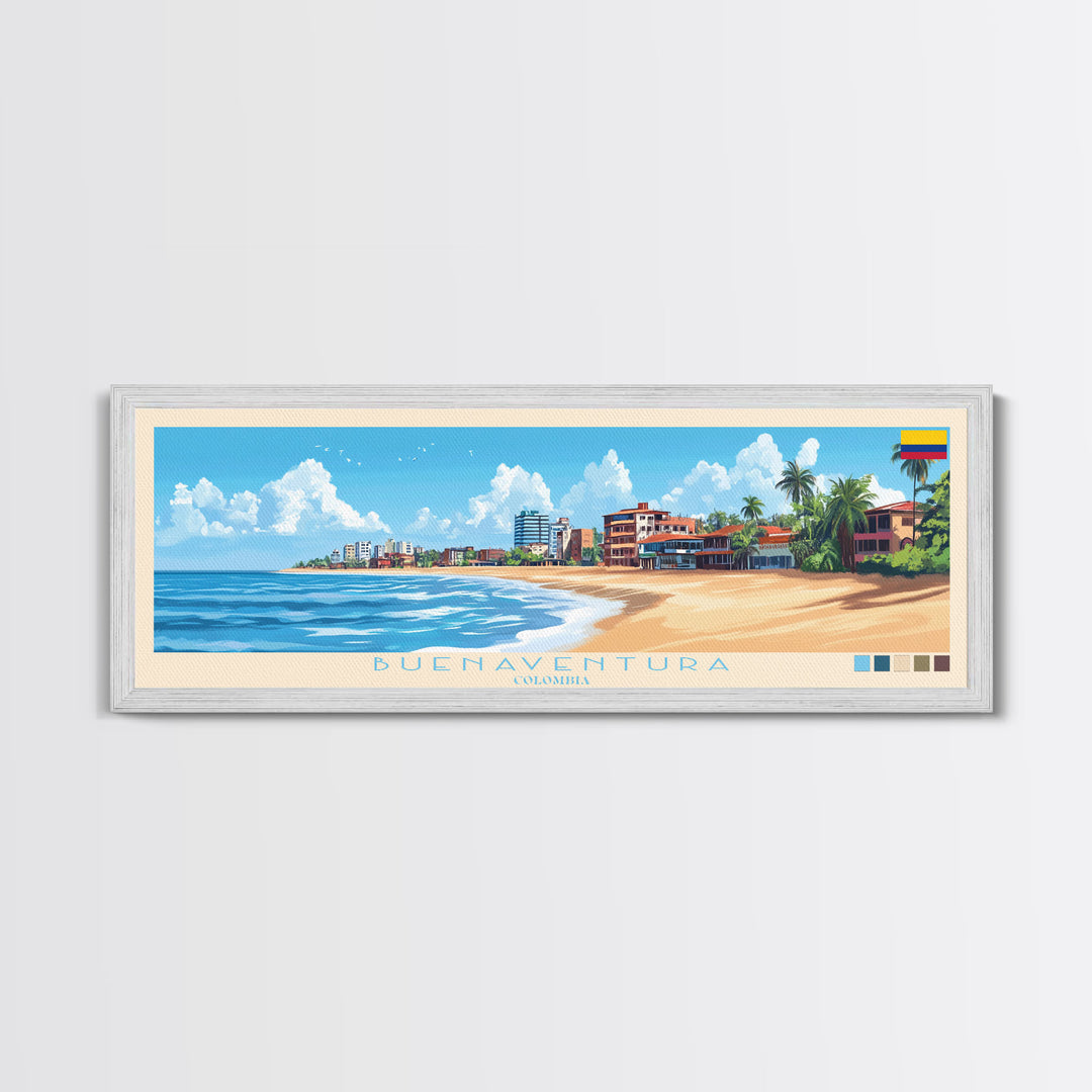 Panoramic Travel Poster Buenaventura, Colombia Canvas Print, Buenaventura, Colombia Painting, Colombia Art, Buenaventura Travel Art, Guest Room Painting