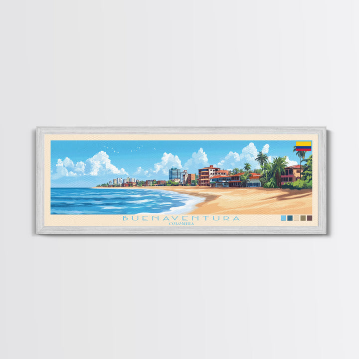 Panoramic Travel Poster Buenaventura, Colombia Canvas Print, Buenaventura, Colombia Painting, Colombia Art, Buenaventura Travel Art, Guest Room Painting