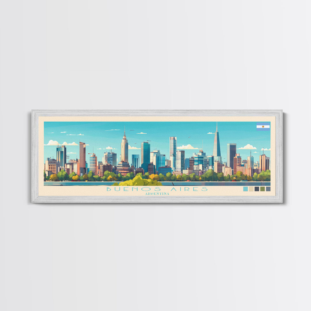 Buenos Aires, Argentina Panoramic Travel Poster Canvas Print, Buenos Aires, Argentina Painting, Argentina Art, Buenos Aires Panoramic Travel Art, Travel Painting
