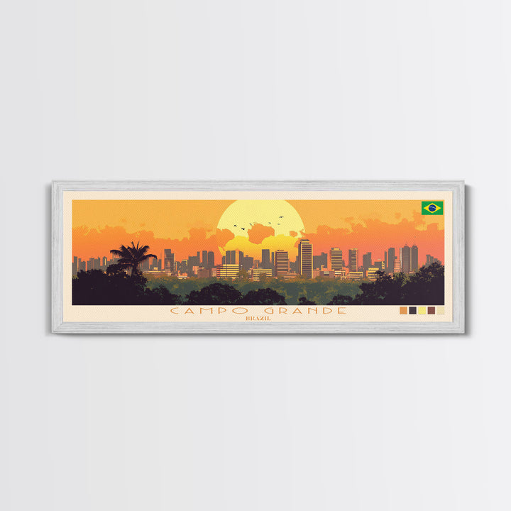Campo Grande, Brazil Panoramic Travel Poster Canvas Print, Campo Grande, Brazil Painting, Brazil Art, Campo Grande Panoramic Travel Art, Travel Painting