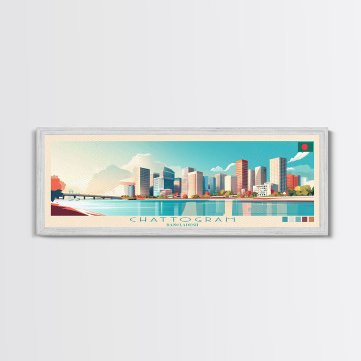 Chattogram, Bangladesh Travel Poster Panoramic Canvas Print, Chattogram, Bangladesh Painting, Bangladesh Art, Chattogram Travel Art, Guest Room Painting