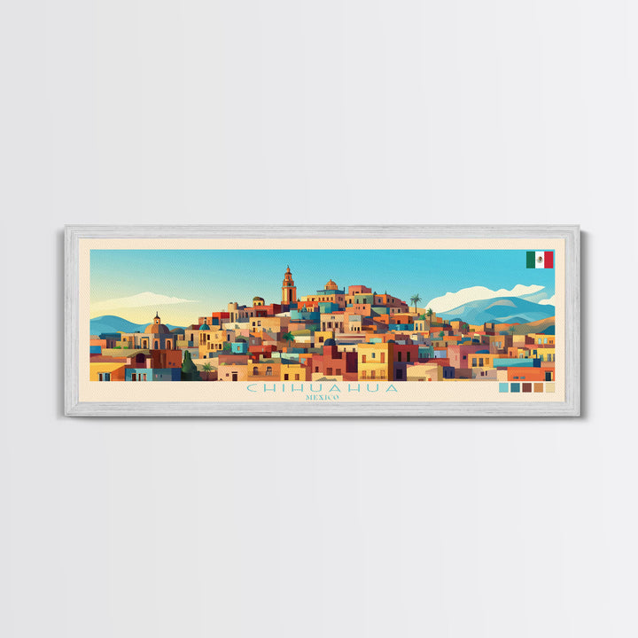 Chihuahua, Mexico Panoramic Travel Poster Canvas Print, Chihuahua, Mexico Painting, Mexico Art, Chihuahua Panoramic Travel Art, Travel Painting
