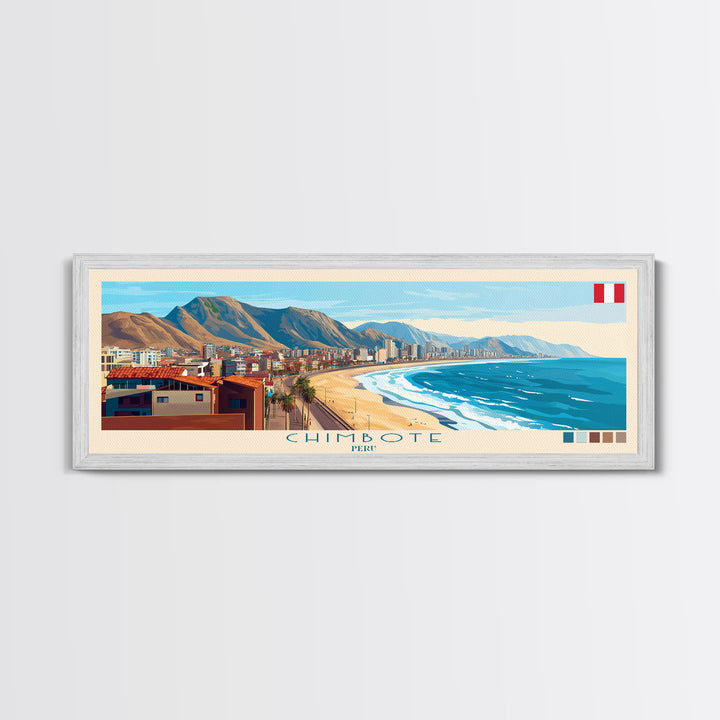 Chimbote, Peru Panoramic Travel Poster Canvas Print, Chimbote, Peru Painting, Peru Art, Chimbote Travel Art, Living Room Painting
