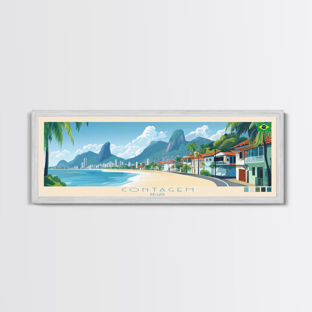 Contagem, Brazil Panoramic Travel Poster Canvas Print, Contagem, Brazil Painting, Brazil Art, Contagem Travel Art, Guest Room Painting