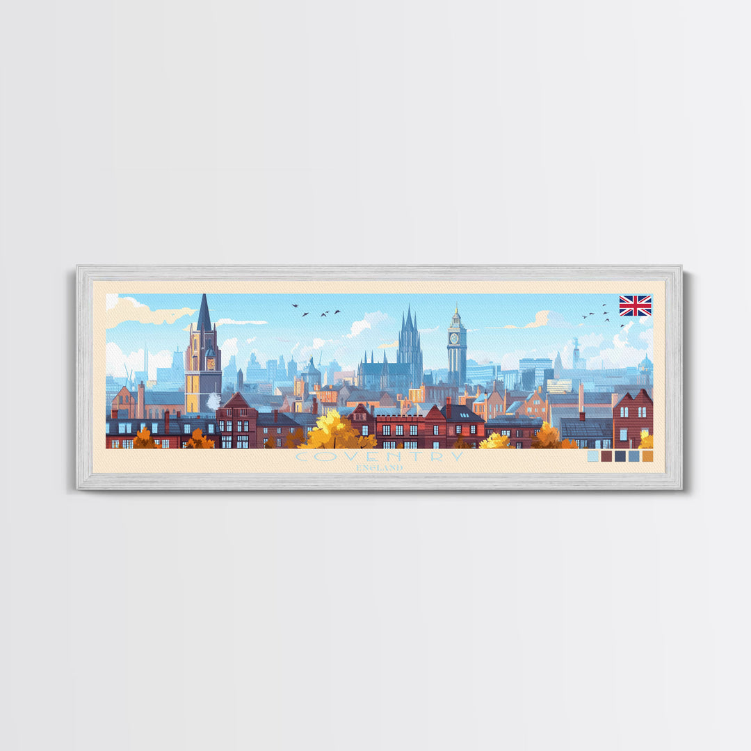 Coventry, England Travel Poster Panoramic Canvas Print, Coventry, England Painting, England Art, Coventry Travel Art, Guest Room Painting