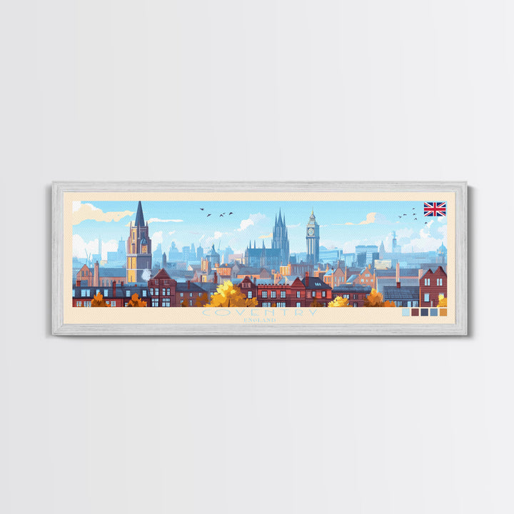 Coventry, England Travel Poster Panoramic Canvas Print, Coventry, England Painting, England Art, Coventry Travel Art, Guest Room Painting