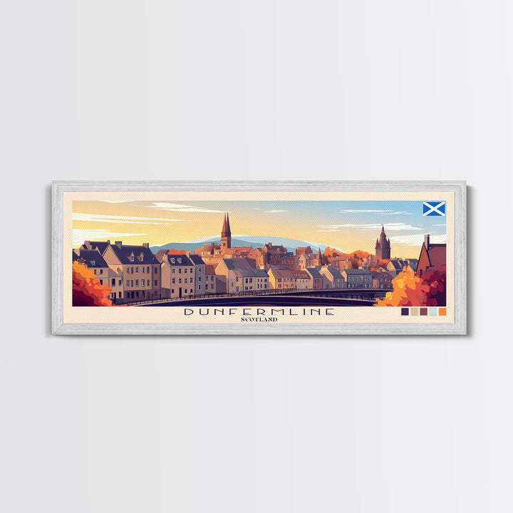 Dunfermline, Scotland Panoramic Travel Poster Canvas Print, Dunfermline, Scotland Painting, Scotland Art, Dunfermline Travel Art, Guest Room Painting