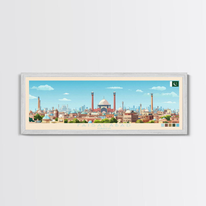 Faisalabad, Pakistan Panoramic Travel Poster Canvas Print, Faisalabad, Pakistan Painting, Pakistan Art, Faisalabad Panoramic Travel Art, Travel Painting