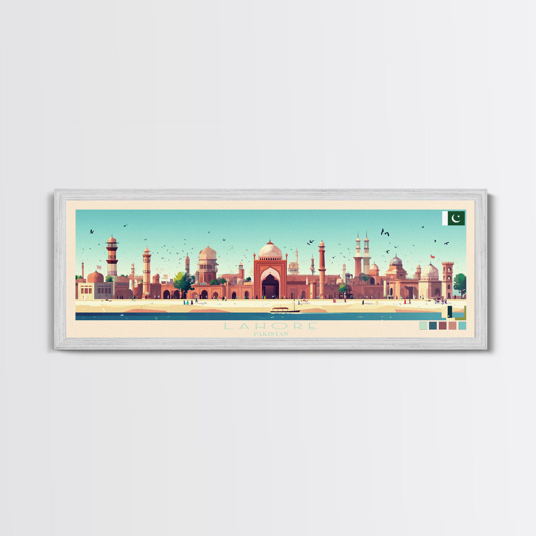Lahore, Pakistan Panoramic Travel Poster Canvas Print, Lahore, Pakistan Painting, Pakistan Art, Lahore Travel Art, Guest Room Painting