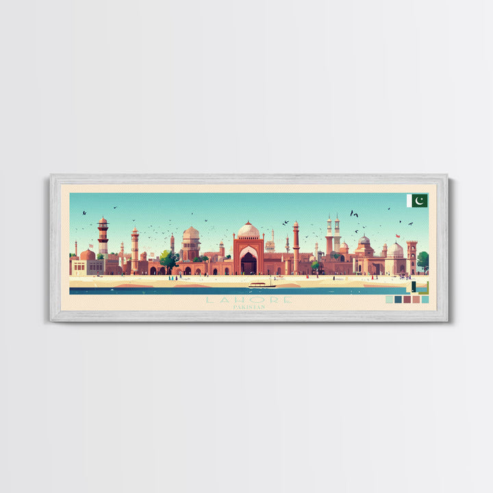 Lahore, Pakistan Panoramic Travel Poster Canvas Print, Lahore, Pakistan Painting, Pakistan Art, Lahore Travel Art, Guest Room Painting