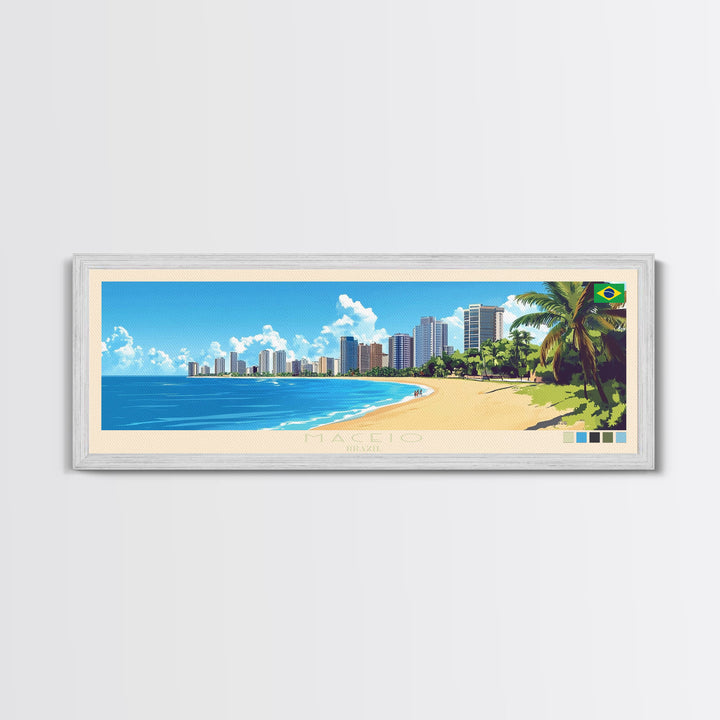 Maceio, Brazil Panoramic Travel Poster Canvas Print, Maceio, Brazil Painting, Brazil Art, Maceio Travel Art, Guest Room Painting