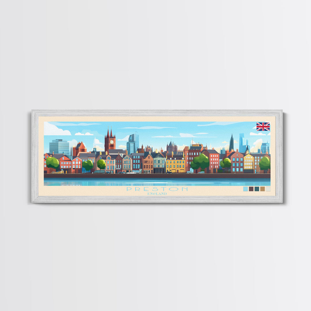 Preston, England Panoramic Travel Poster Canvas Print, Preston, England Painting, England Art, Preston Travel Art, Guest Room Painting