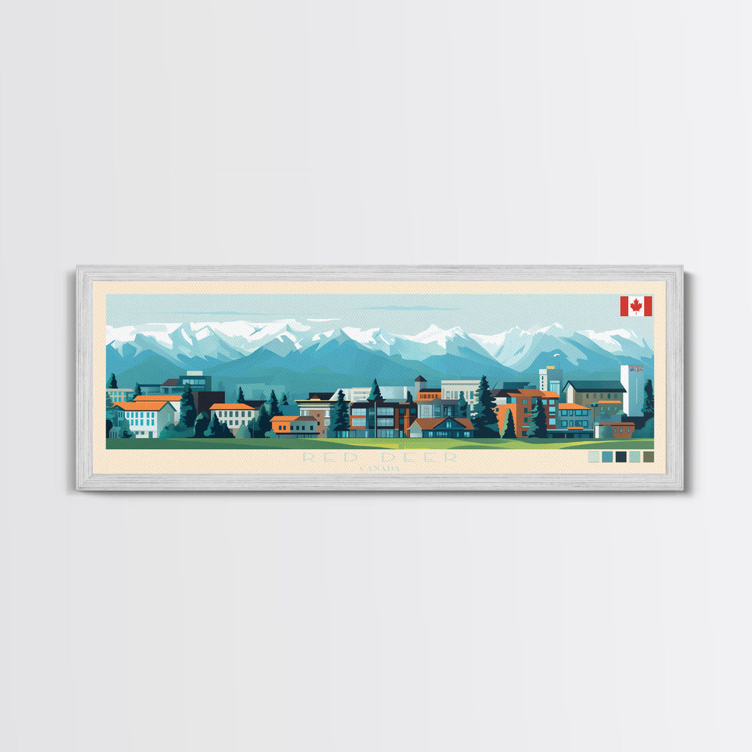 Red Deer, Canada Travel Poster Panoramic Canvas Print, Red Deer, Canada Painting, Canada Art, Red Deer Travel Art, Guest Room Painting