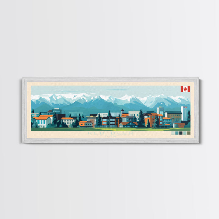 Red Deer, Canada Travel Poster Panoramic Canvas Print, Red Deer, Canada Painting, Canada Art, Red Deer Travel Art, Guest Room Painting
