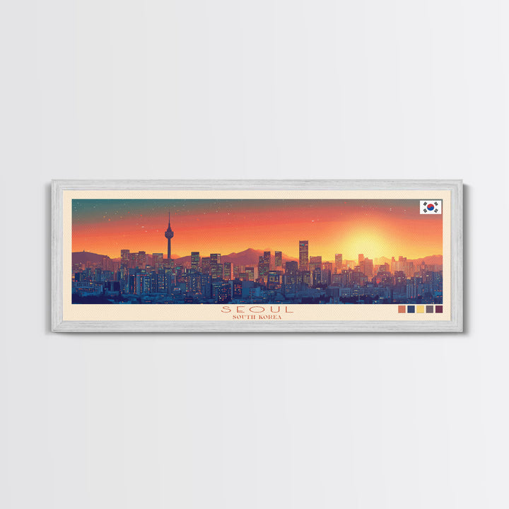 Seoul, South Korea Panoramic Travel Poster Canvas Print, Seoul, South Korea Painting, South Korea Art, Seoul Travel Art, Guest Room Painting