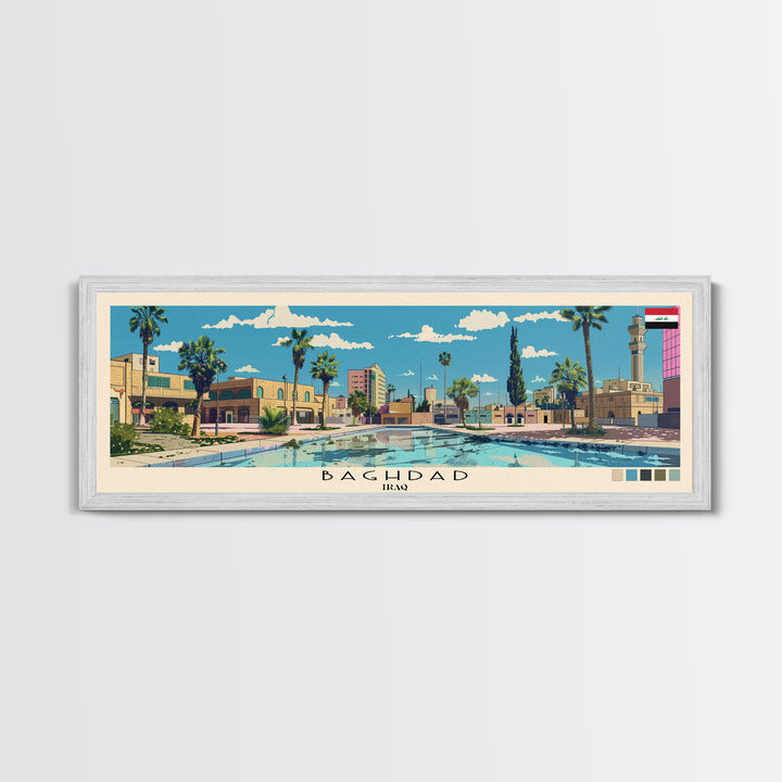 Baghdad, Iraq Panoramic Canvas Print, Baghdad, Iraq Painting, Iraq Art, Baghdad Travel Poster, Travel Art, Housewarming Gift