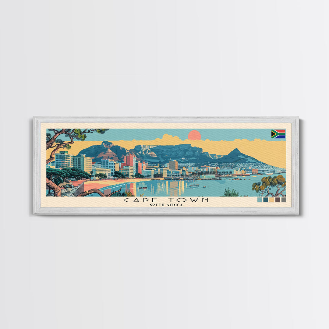 Cape Town, South Africa Panoramic Canvas Print, Cape Town, South Africa Painting, South Africa Art, Cape Town Travel Poster, Travel Art, Housewarming Gift