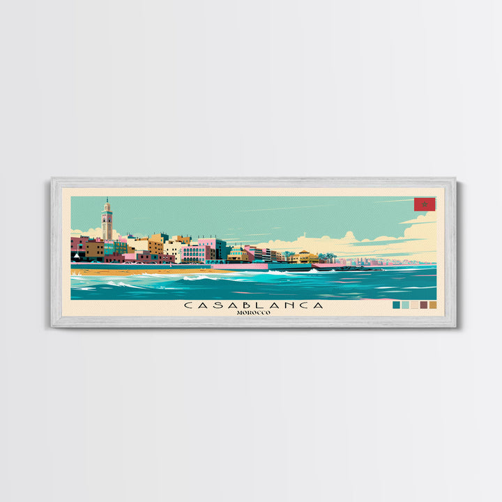 Casablanca, Morocco Panoramic Canvas Print, Casablanca, Morocco Painting, Morocco Art, Casablanca Travel Poster, Travel Art, Guest Room Painting