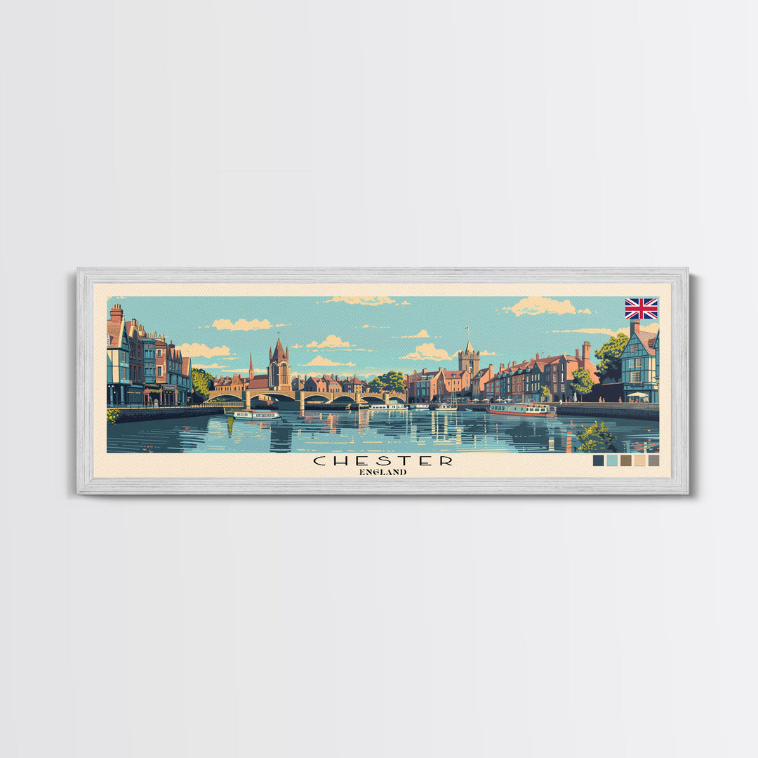 Chester, England Panoramic Canvas Print, Chester, England Painting, England Art, Chester Travel Poster, Travel Art, Living Room Painting