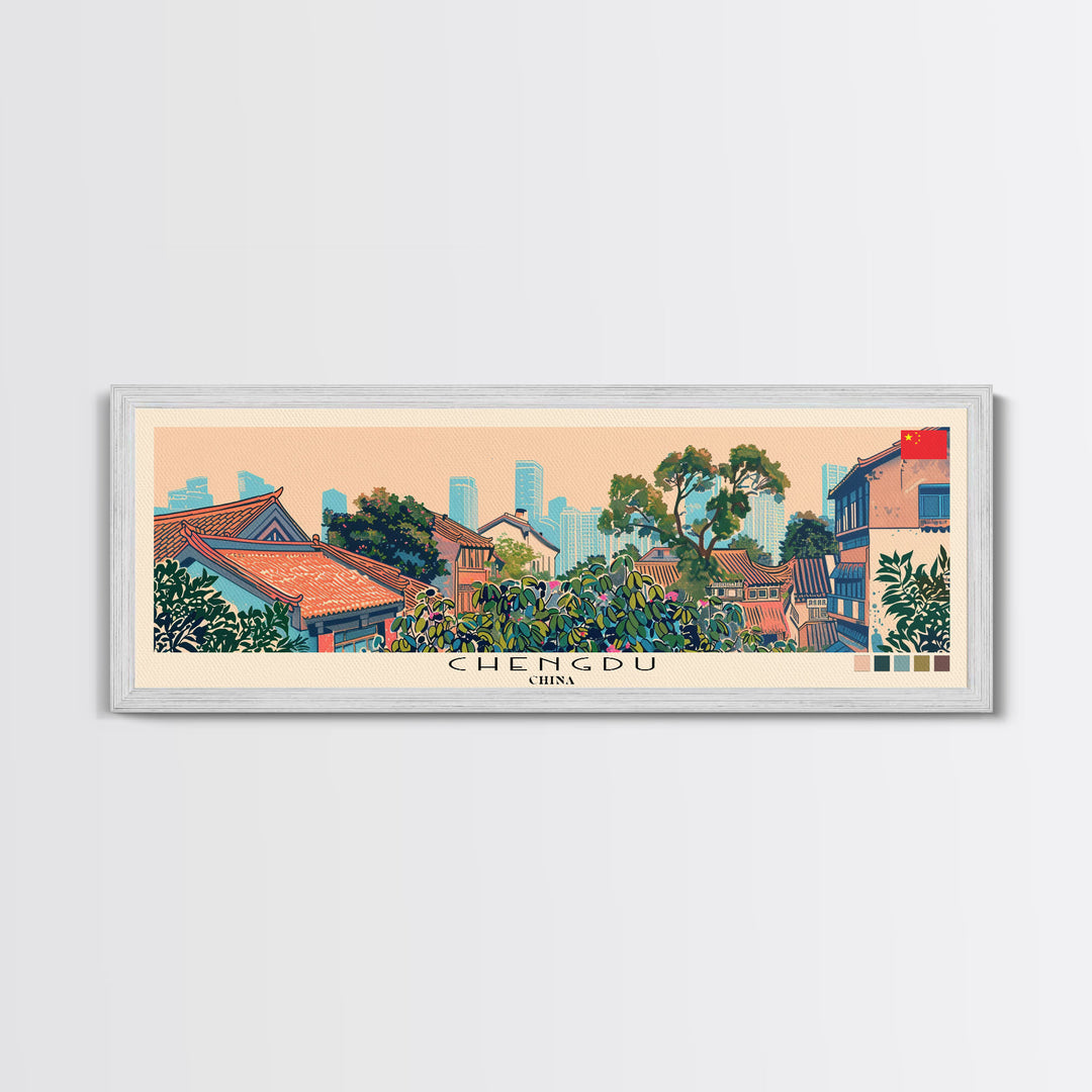 Chengdu, China Panoramic Canvas Print, Chengdu, China Painting, China Art, Chengdu Travel Poster, Travel Art, Vacation Gift