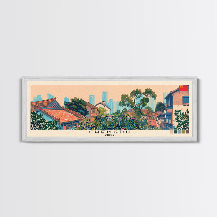 Chengdu, China Panoramic Canvas Print, Chengdu, China Painting, China Art, Chengdu Travel Poster, Travel Art, Vacation Gift