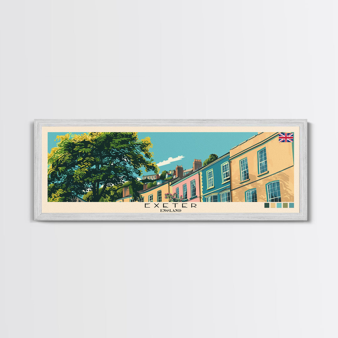 Exeter, England Panoramic Canvas Print, Exeter, England Painting, England Art, Exeter Travel Poster, Travel Art, Vacation Gift